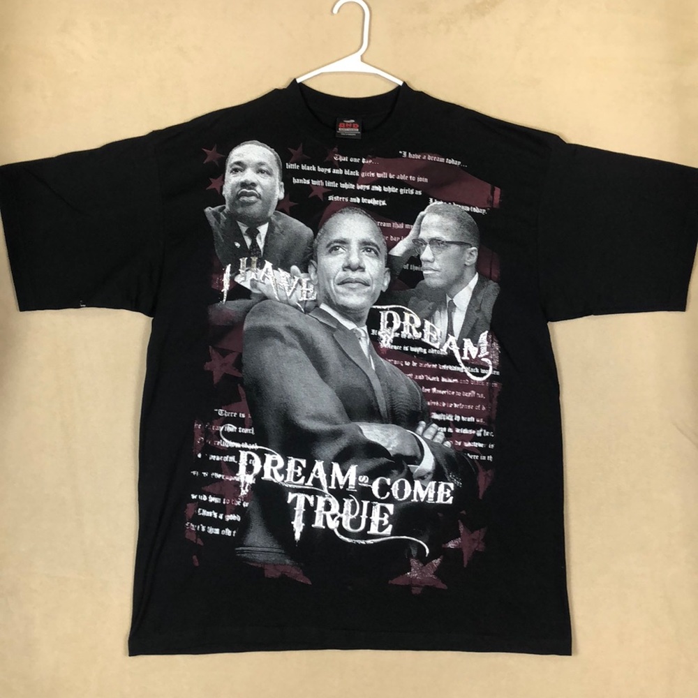 Men Obama,MLK,Malcom “Dreams Come True” Black Rap Short‎ Sleeve Shirt size 2XL T